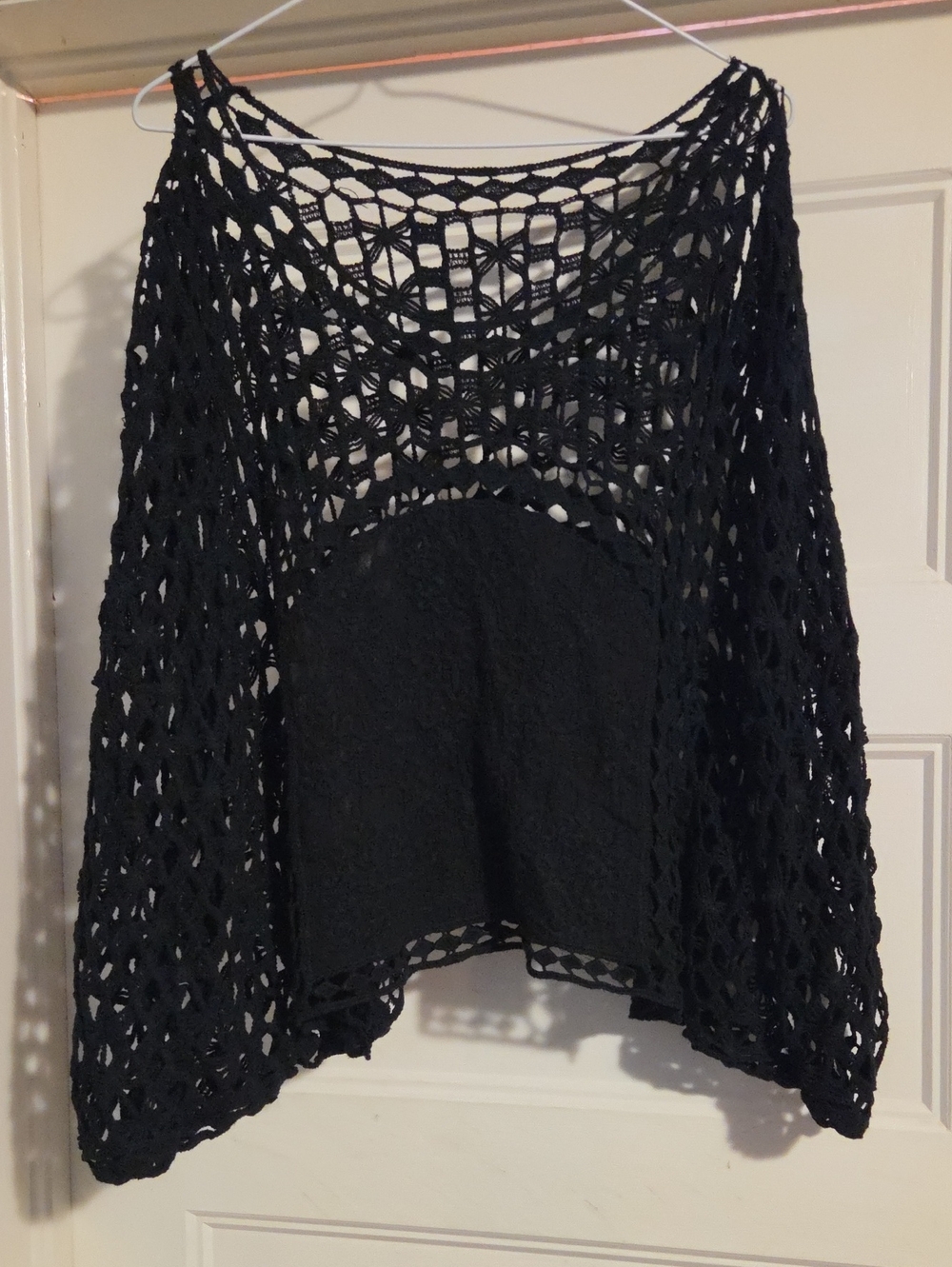 Black Crochet Open-Knit Women's Sweater